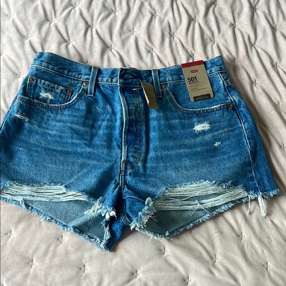 Levi's Blue Jean Shorts Distressed High-Waisted